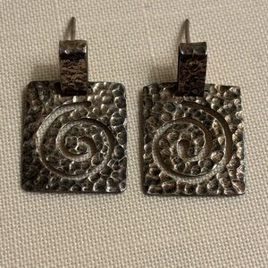 925 Sterling Silver Spiral Pierced Earrings Featuring a Hammered Finish